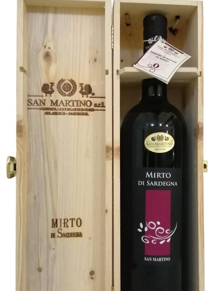 Mirto Rosso di Sardegna magnum neutral with wooden box for wholesale by San Martino Liquori