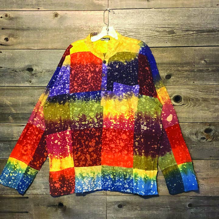 Kurtha Langarmshirt aus Hippie-Baumwolle mit Regenbogen-Batikmuster     für den Großhandel von Jayli Clothing