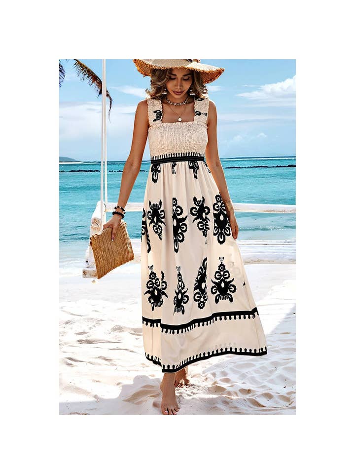 Elings - Wholesale Dress - Women's - Ruched Square Neck Sleeveless High Waist Dress2