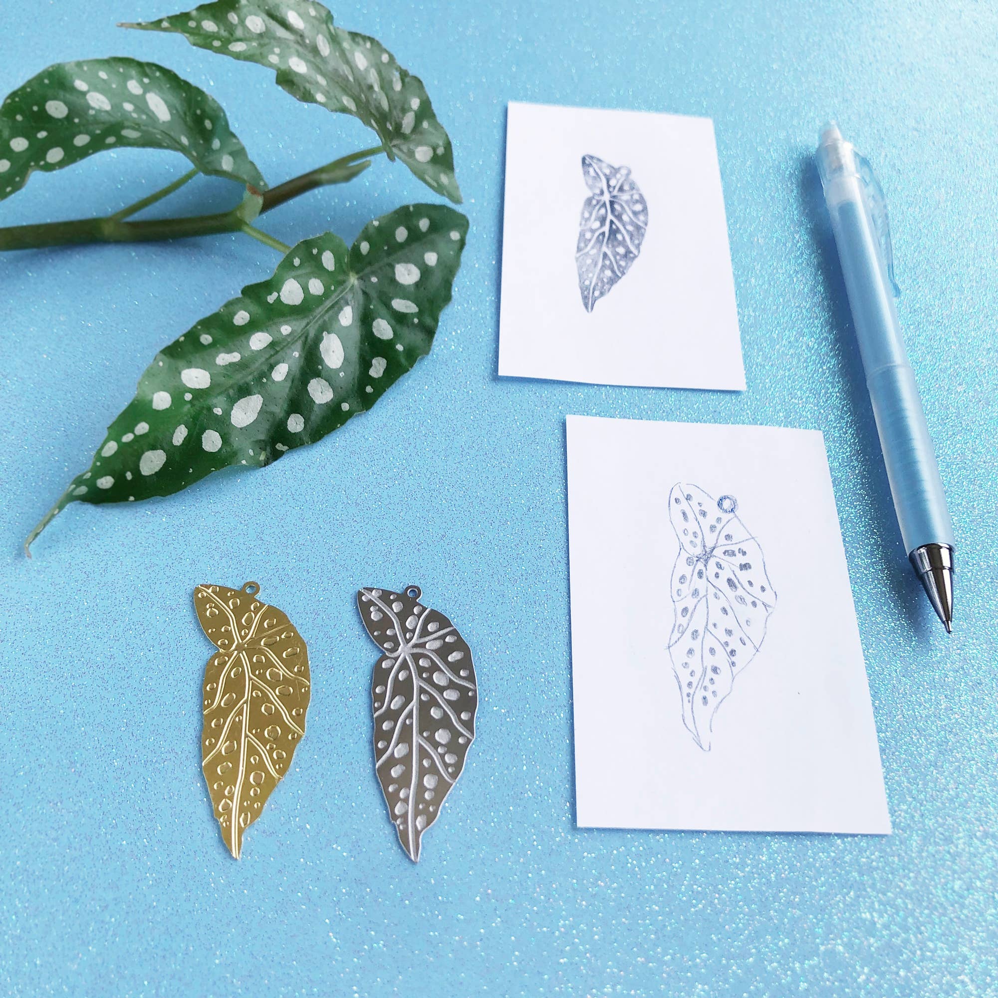 A Tea Leaf Jewelry – Engroshandel Hængeøreringe og creoløreringe – Polka Dot Begonia blad øreringe6