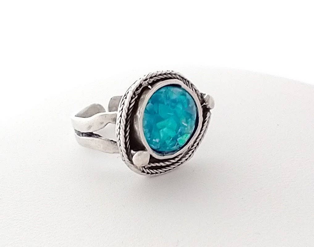 Piccadilly Pendants - Vendita all'ingrosso Anelli cocktail/statement - Anello in argento martellato, anello fatto a mano, anello blu3