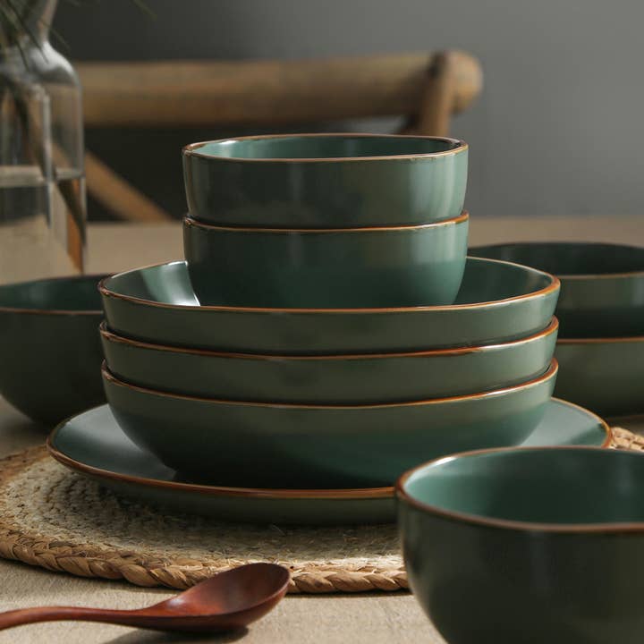 Stone Lain - Wholesale Dinnerware Set - Brasa Stoneware Dinnerware Set - Green6