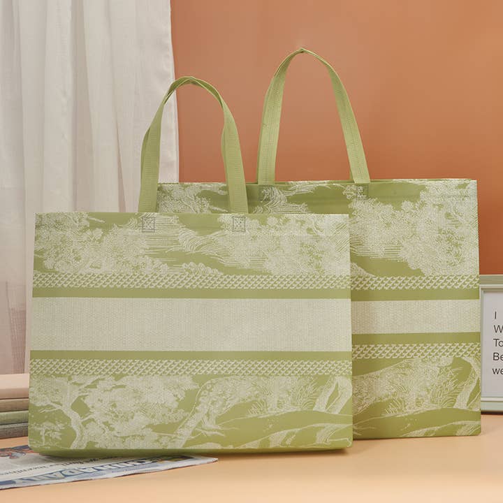 ByHome - Wholesale Gift Bag - 50 pcs, 3 sizes Matcha green line art non-woven gift bag