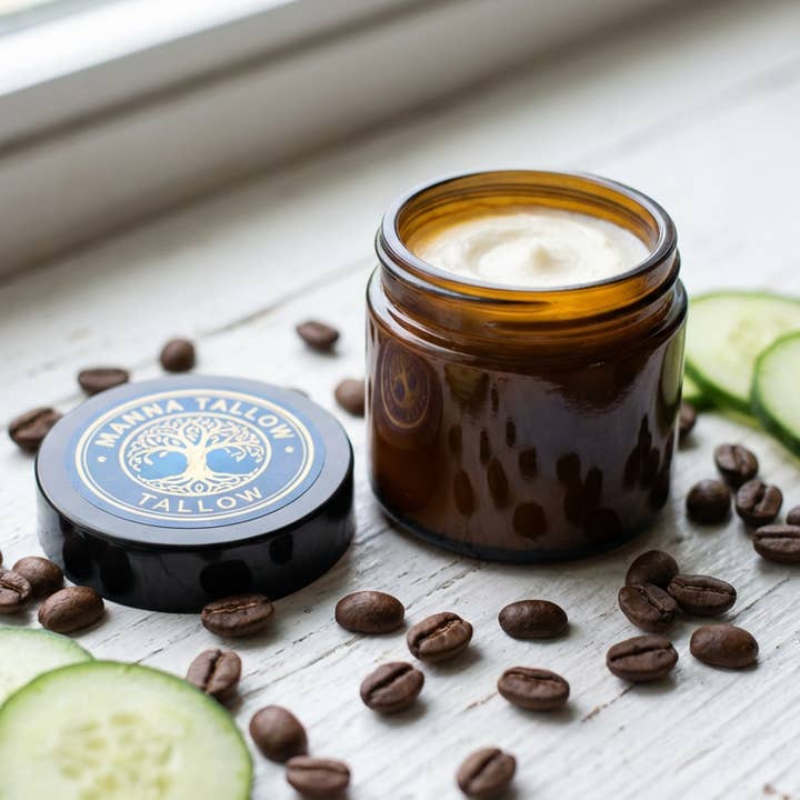 Revive Eye Cream! Whipped Tallow Infused With Cucumber & Coffee (1oz Glass Jar) for wholesale by Manna Tallow