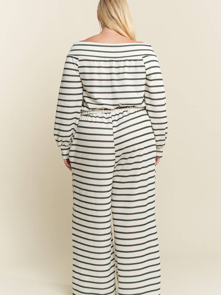 JADE BY JANE PLUS - Wholesale Jumpsuit - Women's - (PLUS SIZE) OFF-SHOULDER STRIPED TERRY JUMPSUIT6