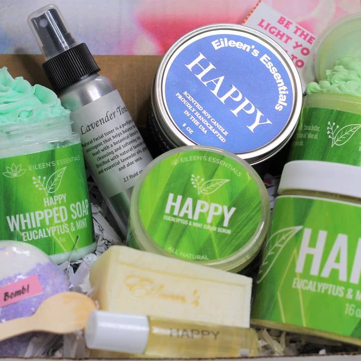 The Ultimate Spa Gift Set; "HAPPY" (Eucalyptus & Mint) for wholesale by Eileen's Essentials, llc