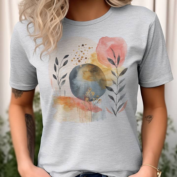 Par.tees by Party On! - Vendita all'ingrosso Maglietta serigrafata - Donna - Maglietta grafica floreale boho bohemien Fiore astratto moderno autunnale2