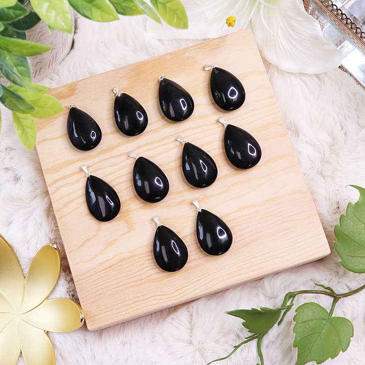 Black Obsidian Teardrop Pendants - Black Obsidian Jewelry for wholesale by Natures Artifacts Inc