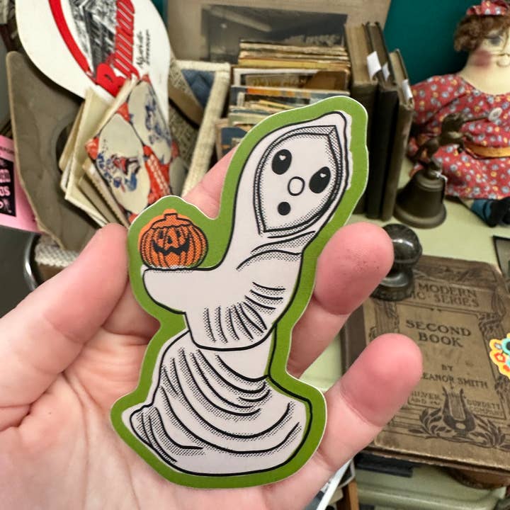 Corkscrew Curiosities - Wholesale Sticker - Vintage Halloween Blow Mold Ghost Pumpkin Sticker1