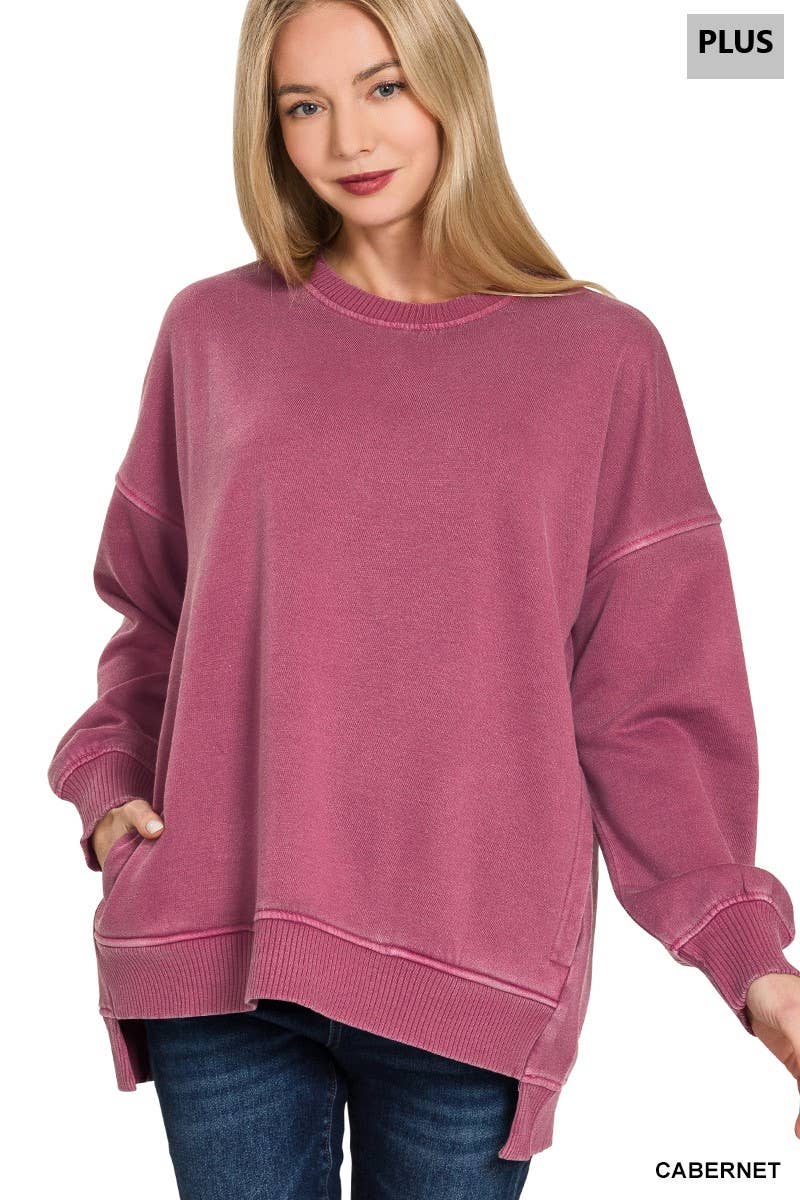 42POPS – wholesale Sweatshirt – Women's – .0827 Plus Pigment Dye Fleece Hi Low Hem Pullover With Pocket SI-210