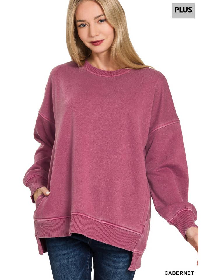 42POPS - Wholesale Sweatshirt - Women's - .0827 Plus Pigment Dye Fleece Hi Low Hem Pullover With Pocket SI-210