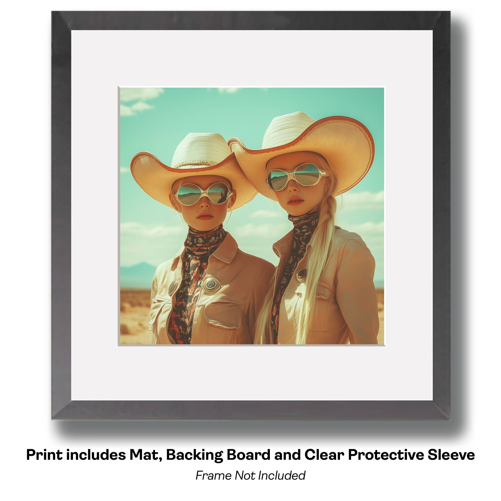 Mowbi – Engroshandel Kunsttryk – Rumvæsen Space Cowgirl Går Tur med Hund i Roswell - Cowgirl Western Kunsttryk 8"x10" Kunstværk til 11"x14" Ramme8