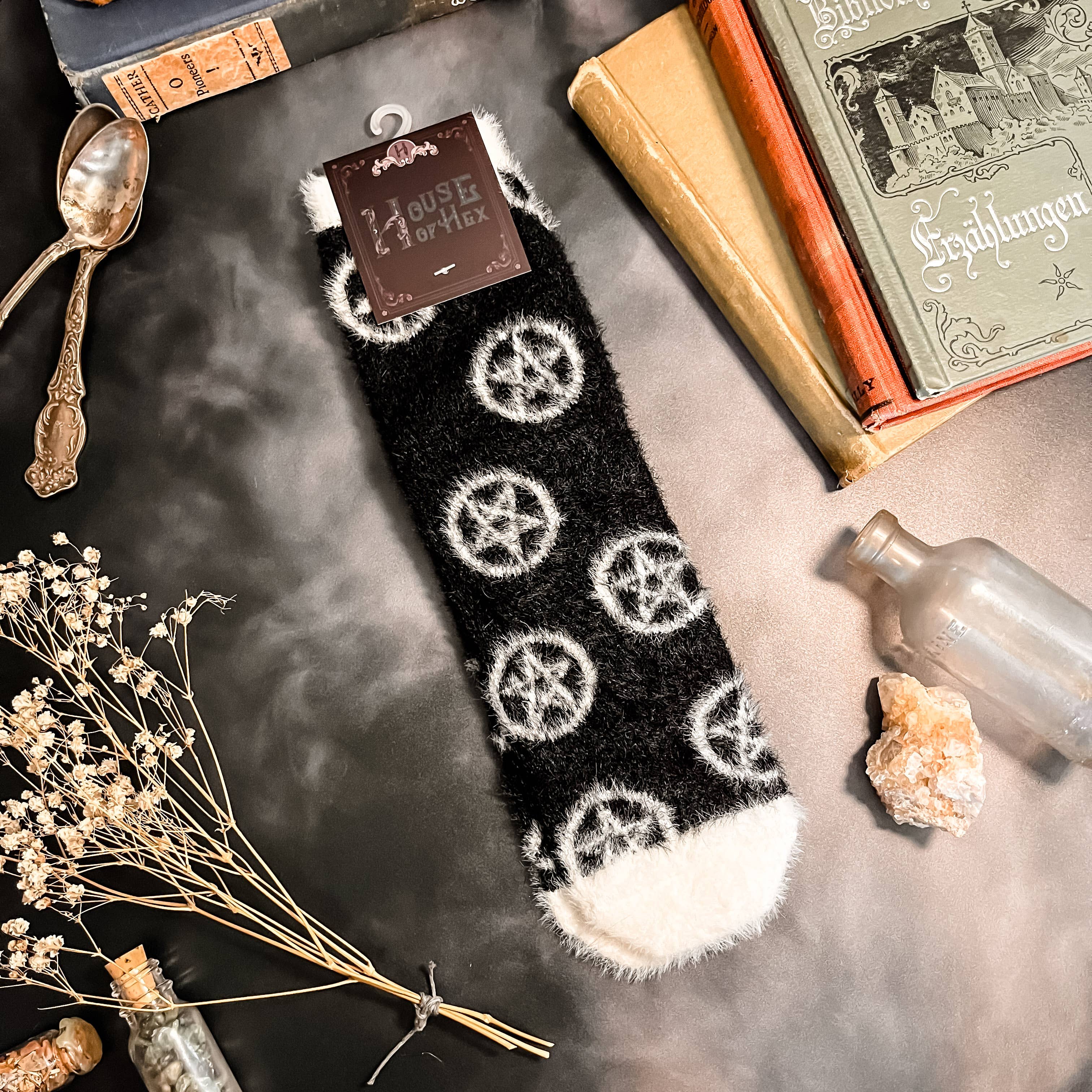 House of Hex - Wholesale Socks - Unisex - Fuzzy Pentagram Socks | Silky soft | Pentacle | witch4