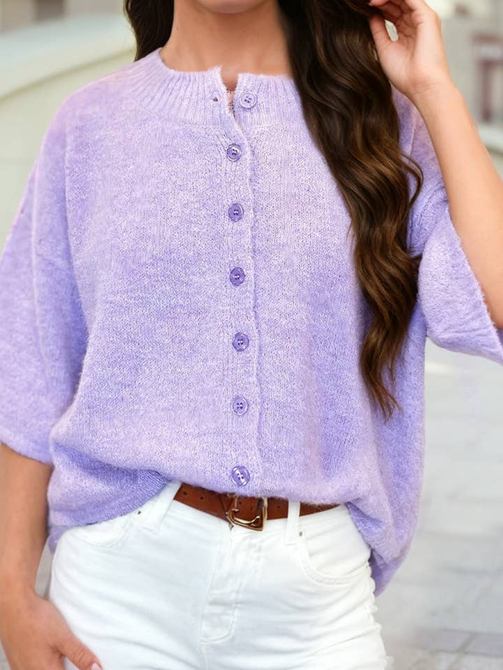3/4 Sleeve Boxy Knit Button Down Sweater Cardigan for wholesale by 1 the Woman
