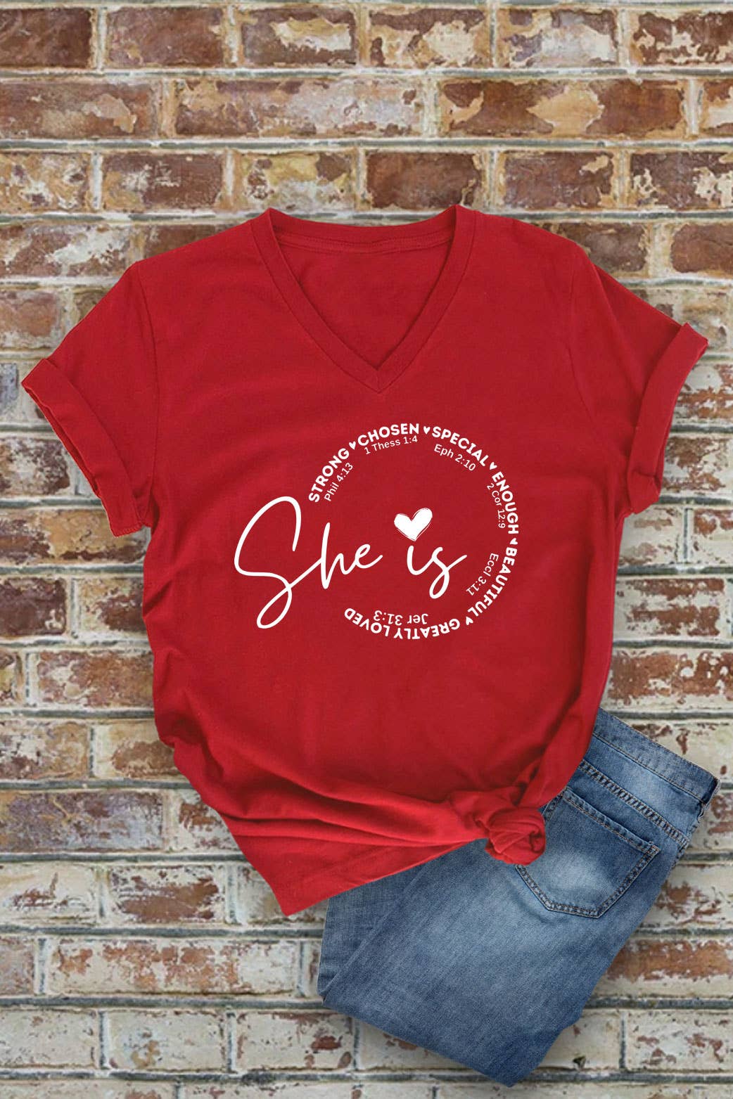 Top Avenue - Wholesale Screen Printed T-Shirt - Women's - She Is Strong Chosen Special, Unisex V-Neck T-Shirt10