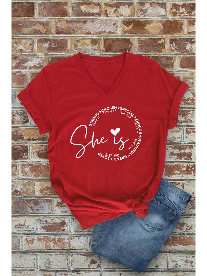Top Avenue - Wholesale Screen Printed T-Shirt - Women's - She Is Strong Chosen Special, Unisex V-Neck T-Shirt10