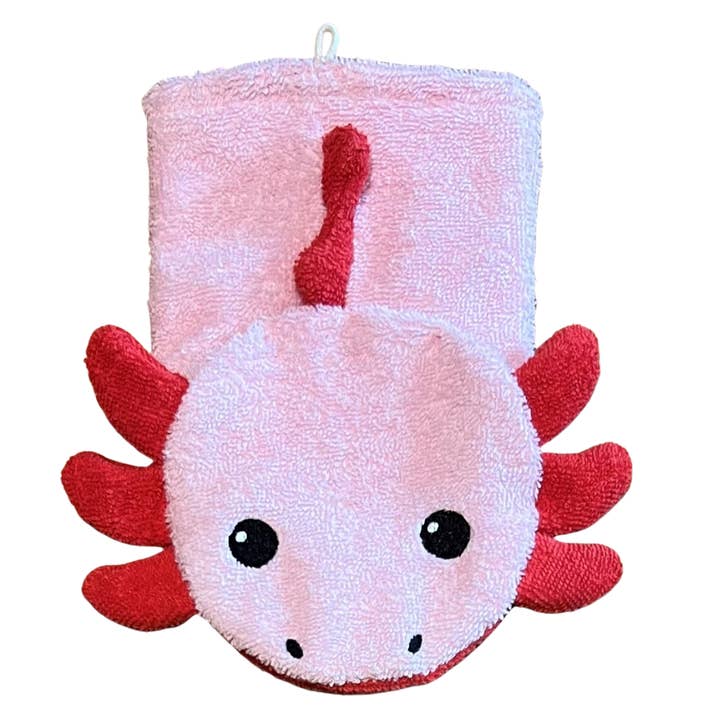 Challenge and Fun, Inc. - Wholesale Wash Cloth - Kids & Baby - NEW! Organic Cotton Animal Washcloth -Oxolotl (2 Sizes)