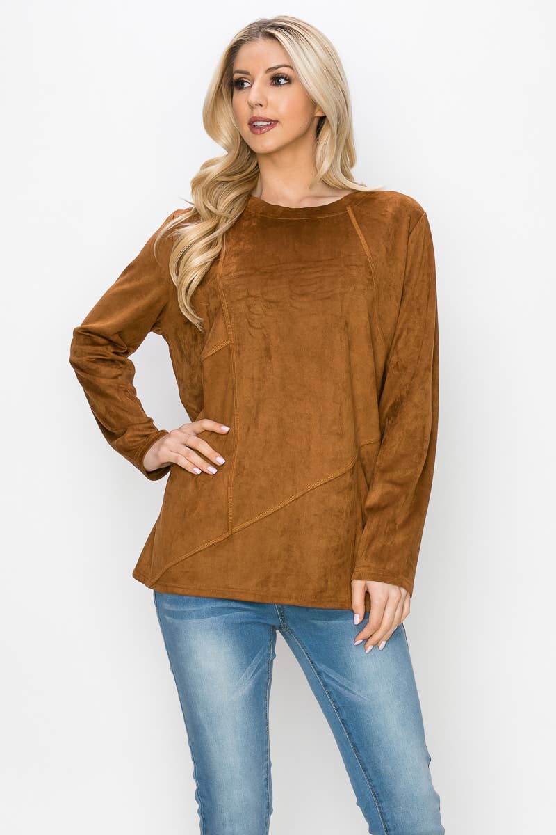 Joh Apparel - Wholesale Blouse - Women's - Aldis Stretch Suede Stitched Top2