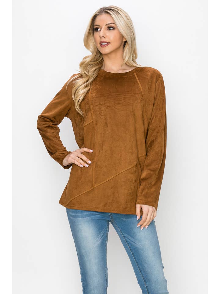 Joh Apparel – wholesale Blus - Dam – Aldis Stretch Suede Stitched Top2