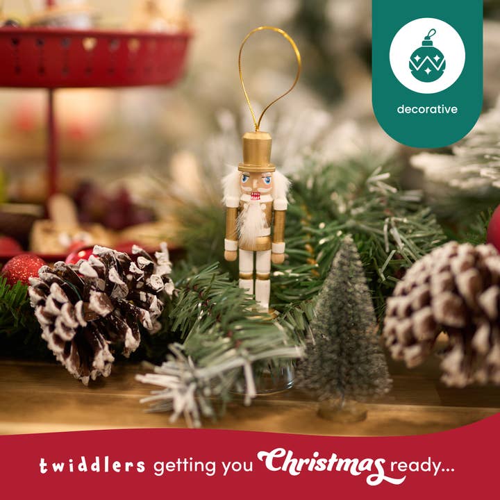 The Twiddlers - Wholesale Ornament set - 6 Gold Wooden Christmas Nutcracker Soldier Ornaments, 10cm /3