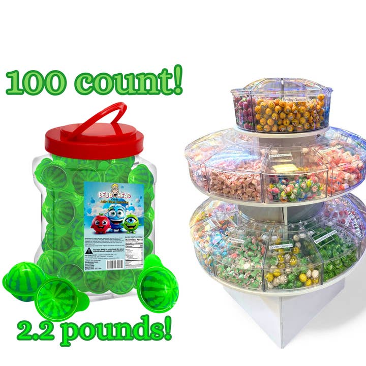 100ct Party Tub - Bebo Head Watermelon Jelly Filled Gummies for wholesale by Trend Zone