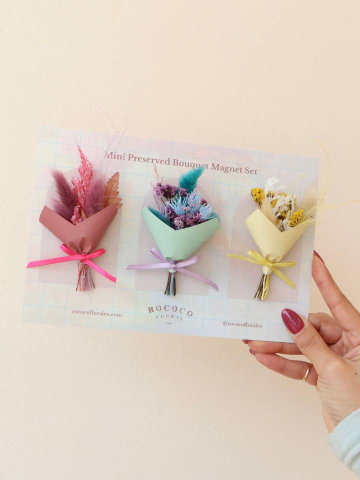 Preserved Mini Bouquet Magnet Set for wholesale by Rococo Floral Co