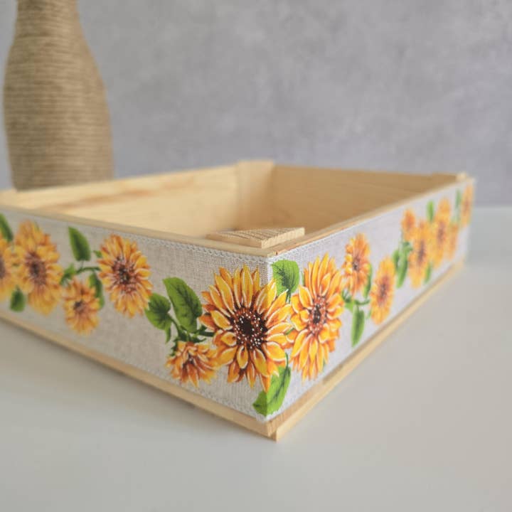 AboutWood - Wholesale Gift box - Empty Wooden Gift Crate Sunflower Ribbon Design 1