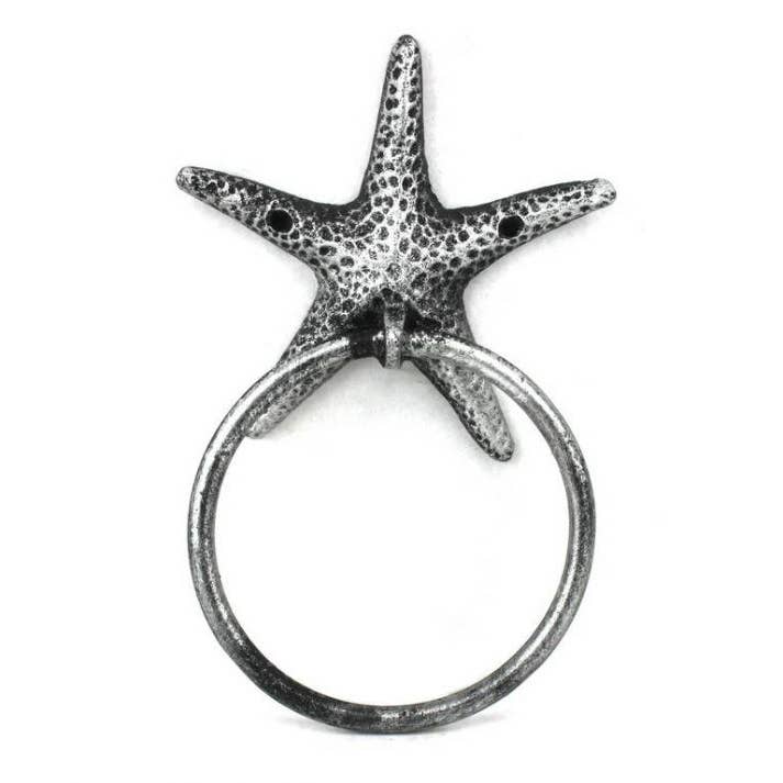 Antiek zilver gietijzeren zeesterhanddoekhouder 8,5" voor wholesale door Hampton Ironworks