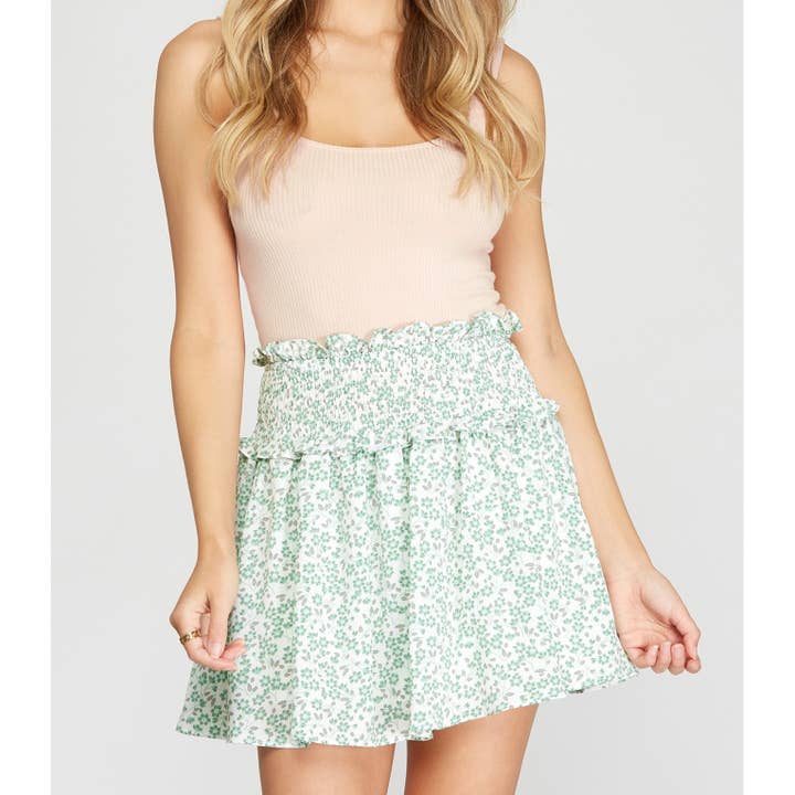 MINISSAIA COM ESTAMPA TECIDA E CINTURA FUMADA por atacado de Paperdoll