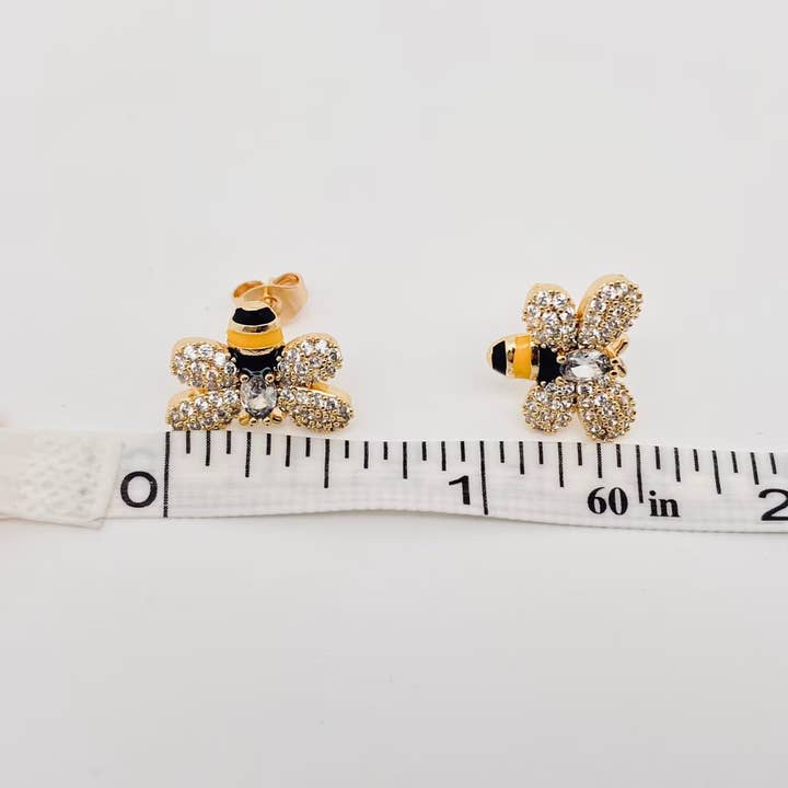Mio Queena - Wholesale Stud/Post Earrings - Enamel Bees Stud Earrings Inlaid with Cubic Zirconia