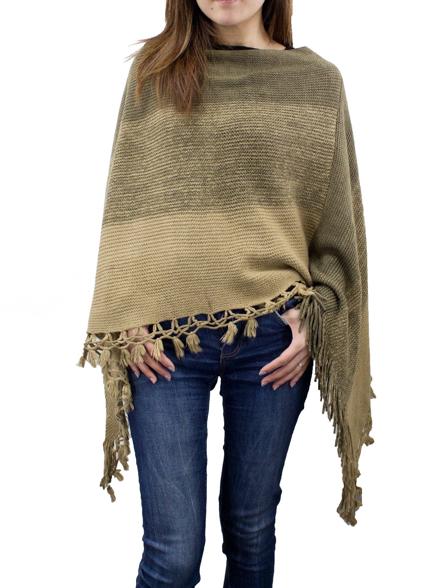 Fennco Styles - Venta al por mayor Poncho - Mujer - Suéter Poncho de Bloques de Color con Flecos3