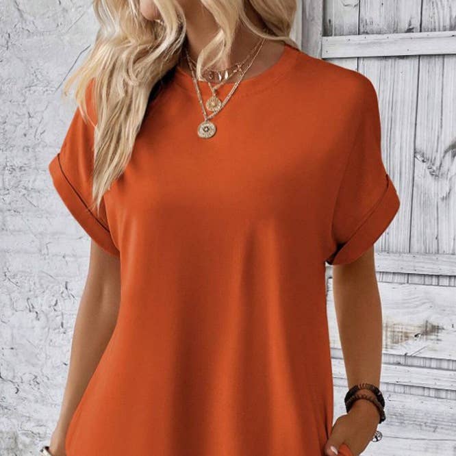 Plain Fold Cuff Pockets Round Neck T-Shirt Dress ZK1333 and other Purchase Wholesale long sleeve pocket t shirts. Free Returns & Net 60 Terms on Faire trending on Faire.