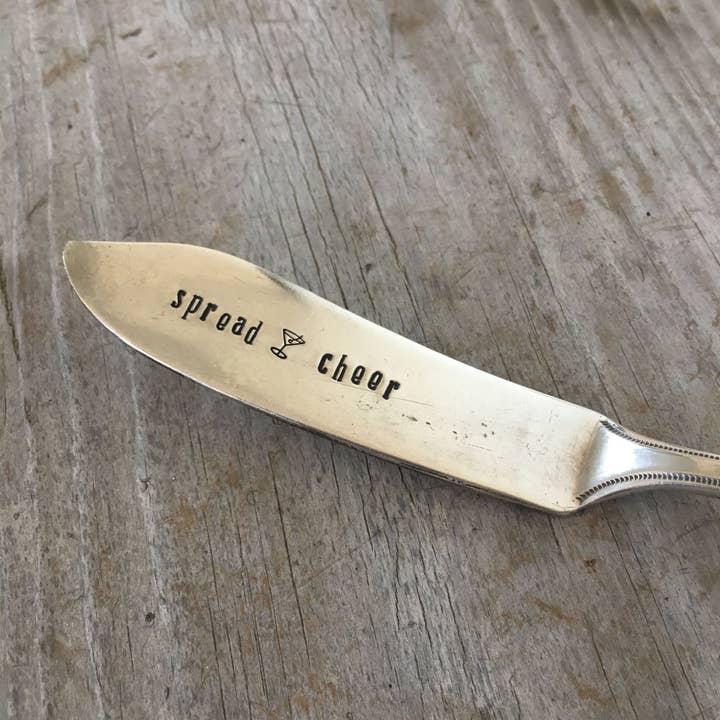 HAND Stamped Cheese Spreader - Spread {Martini Glass} Cheer for wholesale by Laughing Frog Studio