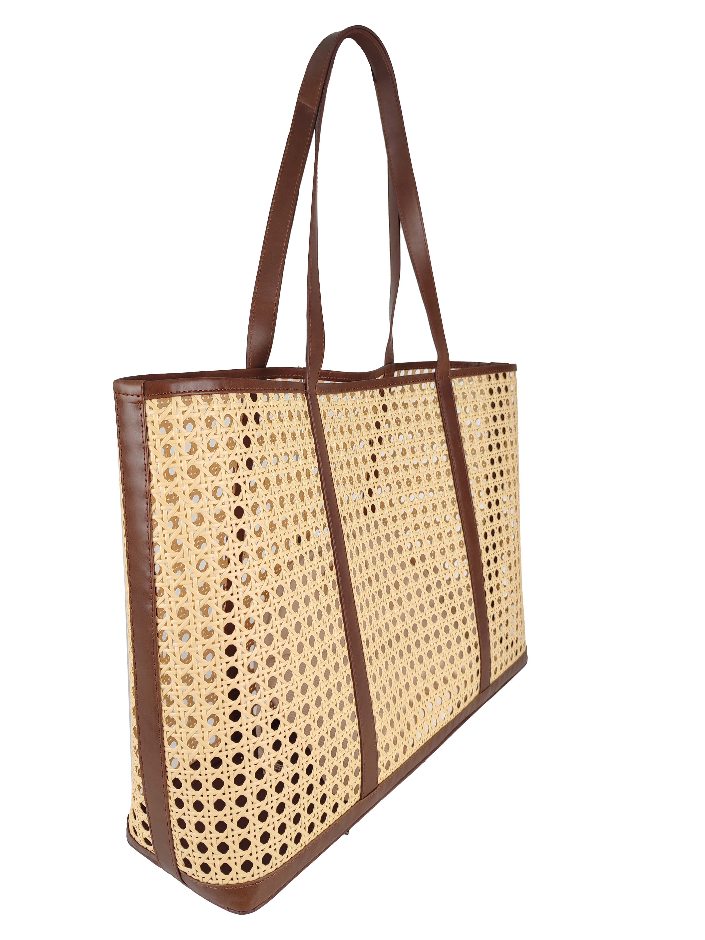 Florence Leather - Wholesale Beach Bag - Rattan bag with leather details1