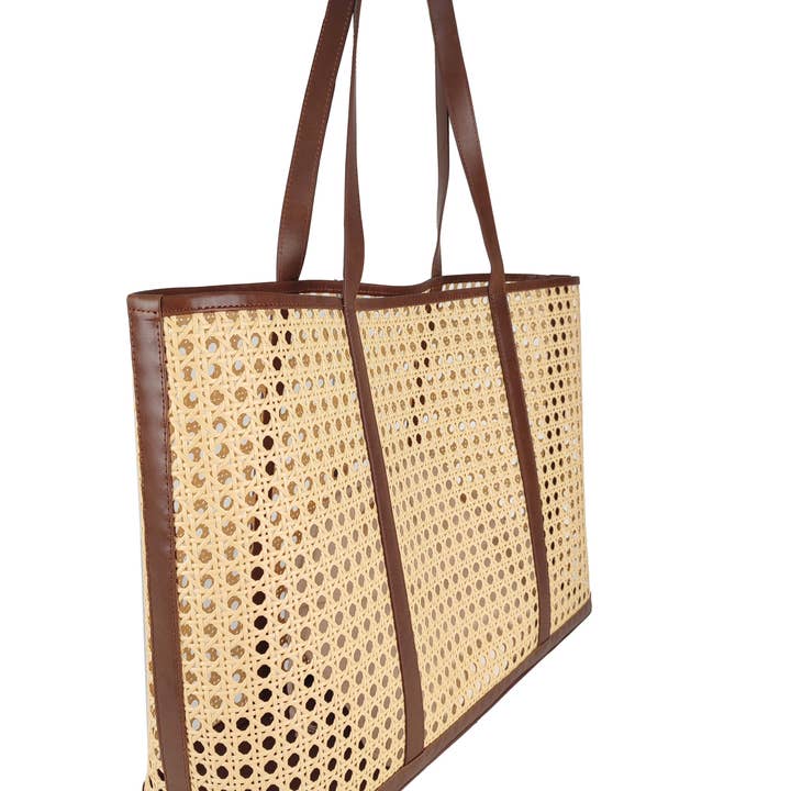 Florence Leather - Wholesale Beach Bag - Rattan bag with leather details1