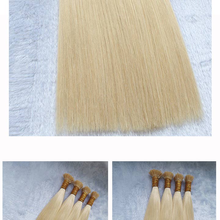 Platinum Blonde I-Tip Extensions - Hand-Tied Weft European Hair for wholesale by Hair Imports NYC