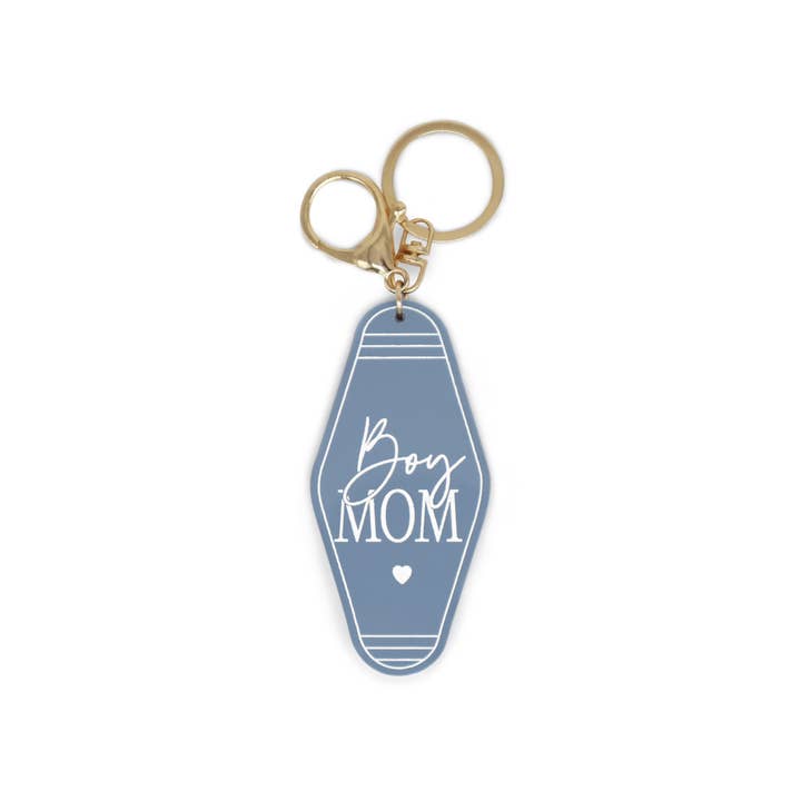 Boy Mom Retro Motel Keychain for wholesale by The Cotton & Canvas Co.