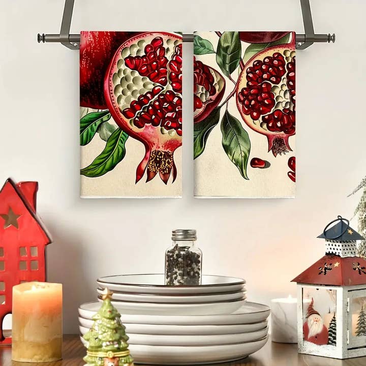 Huis Van Merken - Wholesale Tea Towel - 2-Pack Pomegranate Kitchen Towels Set - Contemporary Soft Absorbent Dish Cloths3