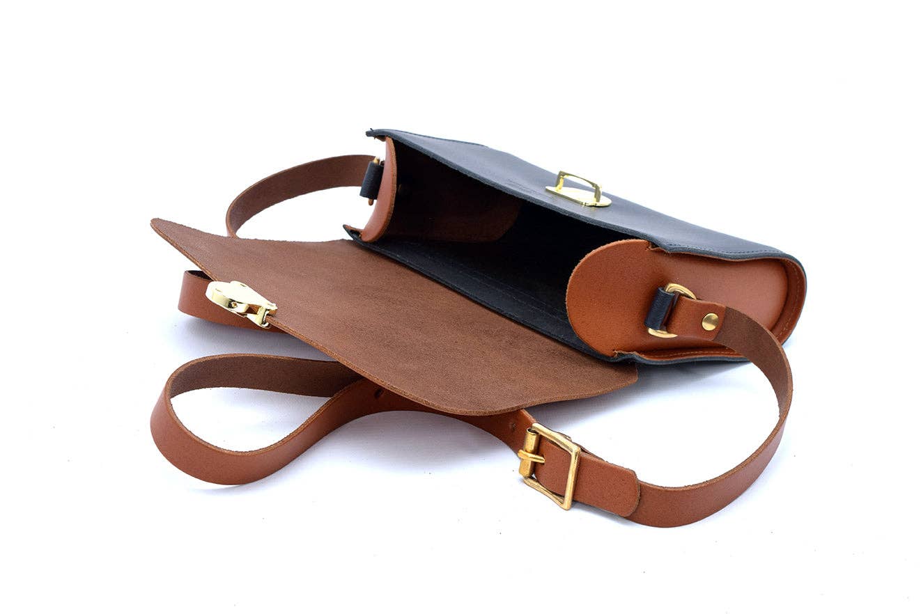 A to Z Leather – wholesale Satchel – Women's – Navy and Tan Leather Satchel - Leilani7