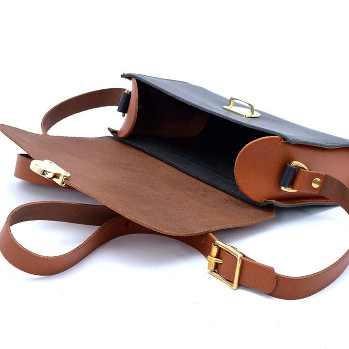 A to Z Leather – wholesale Satchel – Women's – Navy and Tan Leather Satchel - Leilani7