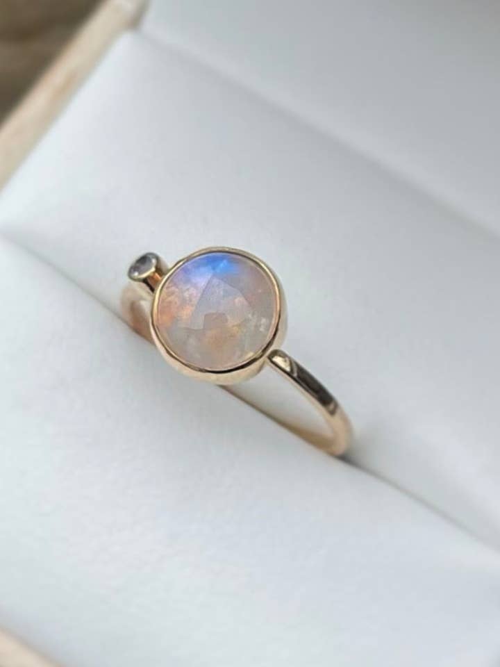 14k Gold Moonstone + Topaz Ring for wholesale by Ebb and flow
