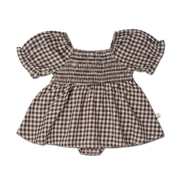 Organic Smocked Dress W/ Bloomers - Gingham Checks for wholesale by Makemake Organics