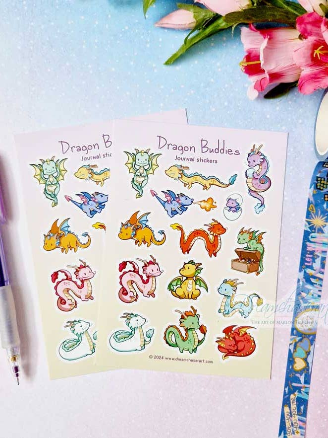 Dragon Buddies Planner Sticker sheet for wholesale by Dreamchaserart