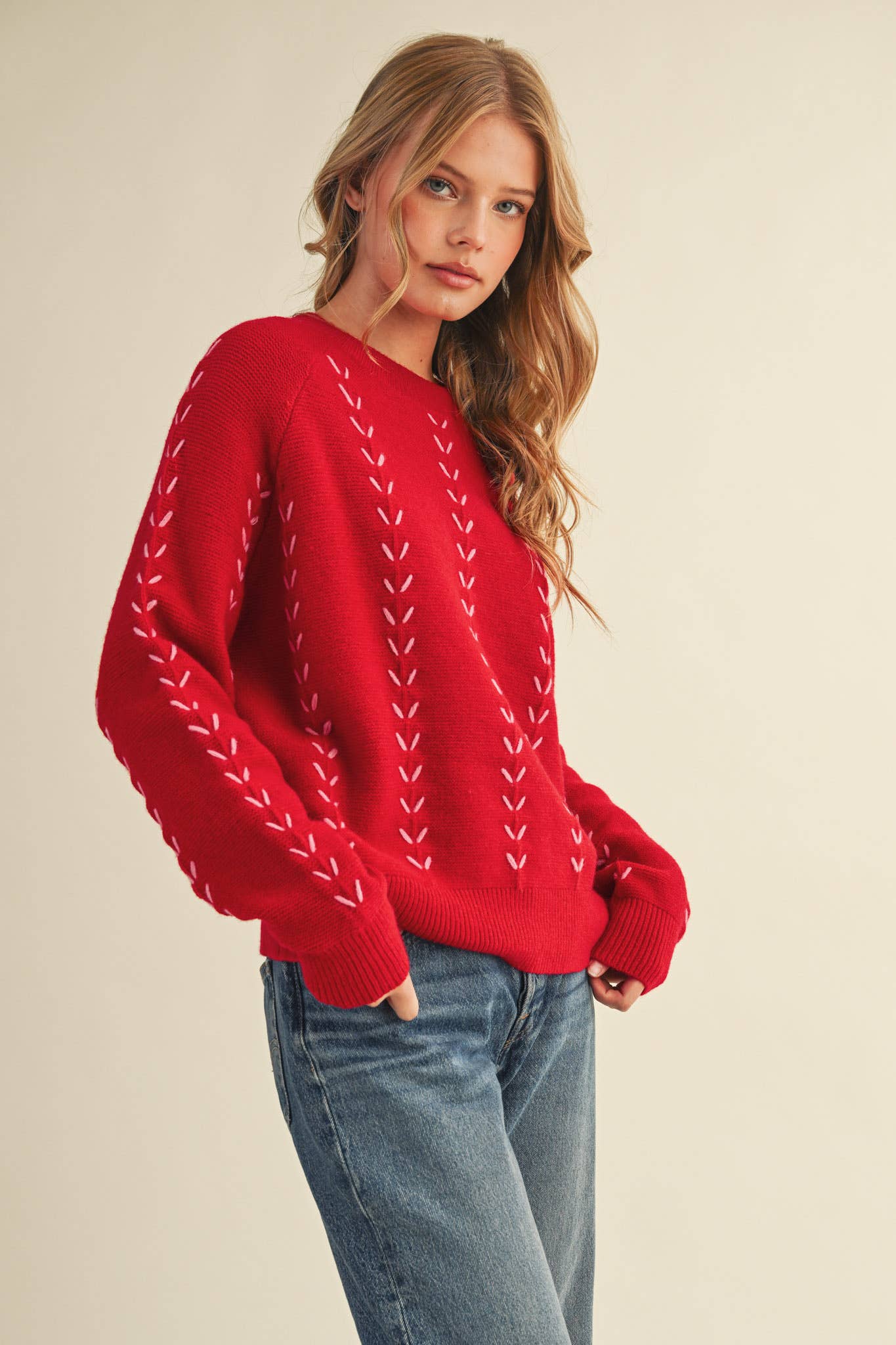 &MERCI - Wholesale Knit Sweater - Women's - EMBROIDERED LONG SLEEVE PULLOVER SWEATER MSW1117912