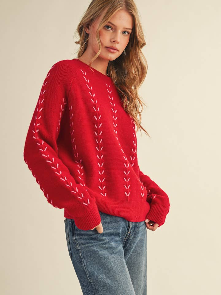 &MERCI - Wholesale Knit Sweater - Women's - EMBROIDERED LONG SLEEVE PULLOVER SWEATER MSW1117912