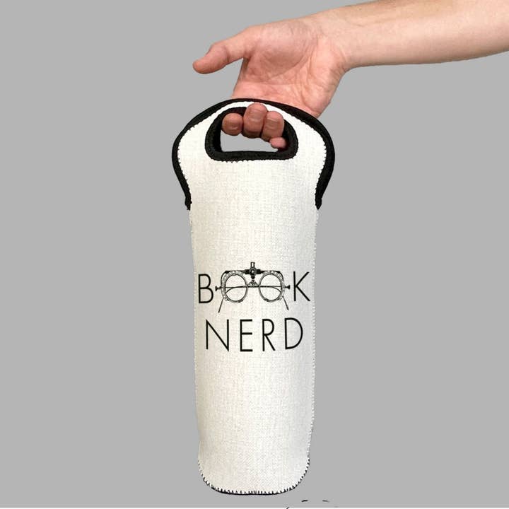 Book Nerd Graphic Wine Carrier Tote Neoprene Lining Liquor Bottle Cooler for wholesale by MooMo Studio