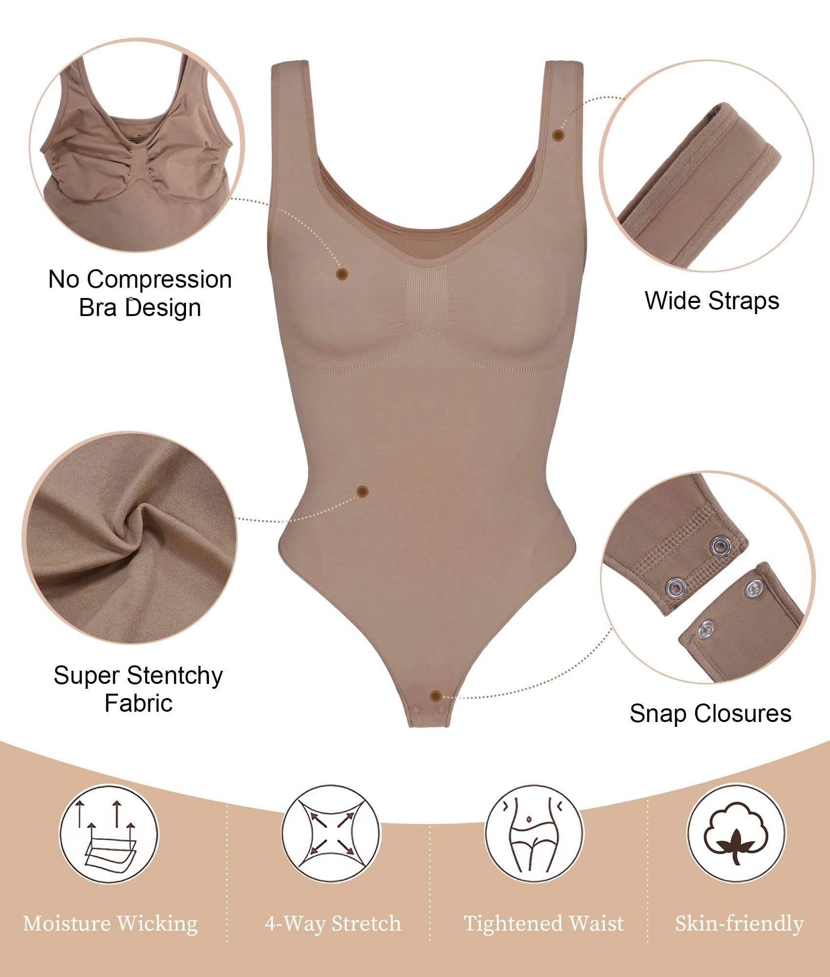 SHAPERX - Wholesale Shapewear - Women's - SHAPERX Wide Strap Seamless Tummy Control Thong Bodysuit7