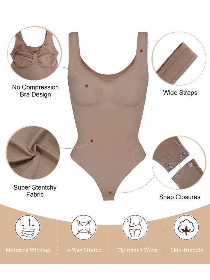 SHAPERX - Wholesale Shapewear - Women's - SHAPERX Wide Strap Seamless Tummy Control Thong Bodysuit7