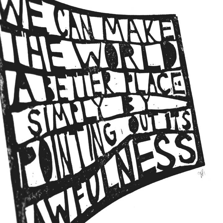 We can make the world a better place - Linocut print (8x10in) for wholesale by The Big Harumph
