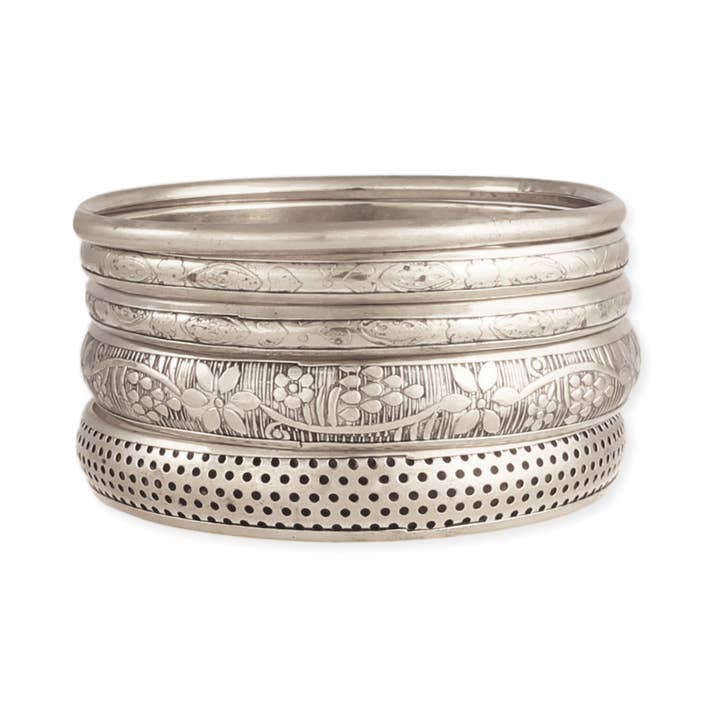 ZAD - Wholesale Jewelry Set - Victorian Vintage Silver Bangle - Set of 5